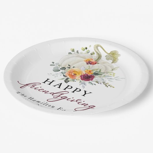 バーガンディフローラホワイトカボチャのフレンドシップ ペーパープレート (アングル)