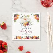 バーガンディフローラホワイトカボチャ感謝祭 スタンダードカクテルナプキン (インサイチュ)