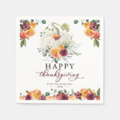 バーガンディフローラホワイトカボチャ感謝祭 スタンダードカクテルナプキン (正面)