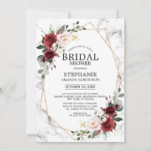 バーガンディフローラマーブルジオメトリックブライダルシャワー 招待状 (正面)