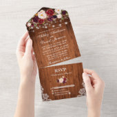 バーガンディフローラライツレ素朴スウッド結婚ズ オールインワン招待状 (貼ってはがせる)