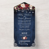 バーガンディフローラライトレースブルーウッド結婚ズ オールインワン招待状 (内側)