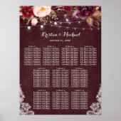 バーガンディフローラライト結婚レースのシーティングチャート ポスター (正面)