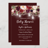 バーガンディフローラライト赤ちゃんシャワー 招待状 (正面/裏面)