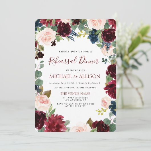 バーガンディフローラリハーサルディナー招待 招待状 (スタンド正面)