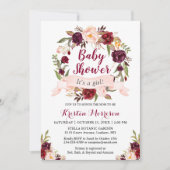 バーガンディフローラリース赤面リボンベビーシャワー 招待状 (正面)