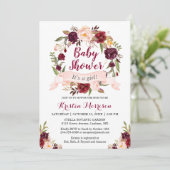 バーガンディフローラリース赤面リボンベビーシャワー 招待状 (スタンド正面)