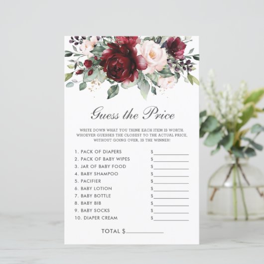 バーガンディフローラ価格推測赤ちゃんシャワーゲーム (スタンド正面)