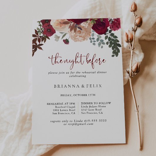 バーガンディフローラ夜リハーサルディナー前 招待状