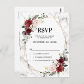 バーガンディフローラ大理石ジオメトリックウェディングRSVP ポストカード (正面/裏面)