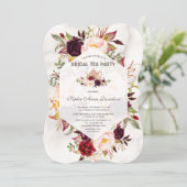 バーガンディフローラ大理石ブライダルシャワーティーパーティー 招待状 (スタンド正面)