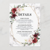 バーガンディフローラ大理石結婚幾何学的詳細 エンクロージャーカード (正面)