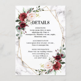 バーガンディフローラ大理石結婚幾何詳細 エンクロージャーカード