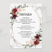 バーガンディフローラ大理石結婚幾何詳細 エンクロージャーカード (正面)