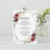 バーガンディフローラ大理石結婚幾何詳細 エンクロージャーカード (スタンド正面)