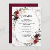 バーガンディフローラ大理石結婚幾何詳細 エンクロージャーカード (正面/裏面)