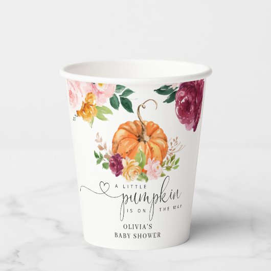バーガンディフローラ小さなかぼちゃの赤ちゃんシャワー 紙コップ (裏面)