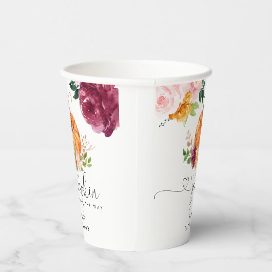 バーガンディフローラ小さなかぼちゃの赤ちゃんシャワー 紙コップ (右)