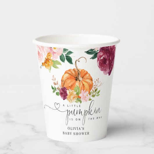 バーガンディフローラ小さなかぼちゃの赤ちゃんシャワー 紙コップ (正面)