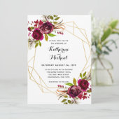 バーガンディフローラ幾何結婚式招待状 招待状 (スタンド正面)