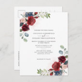 バーガンディフローラ植物水色の緑 インビテーションポストカード (正面/裏面)