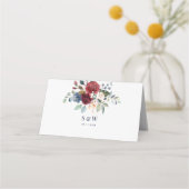 バーガンディフローラ水彩結婚式レセプション プレイスカード (裏面)