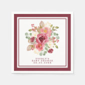バーガンディフローラ水彩花赤ちゃんシャワー スタンダードカクテルナプキン (正面)