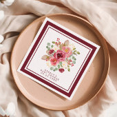 バーガンディフローラ水彩花赤ちゃんシャワー スタンダードカクテルナプキン