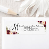 バーガンディフローラ水色のスクリプトモノグラムアドレス ラベル (インサイチュ)