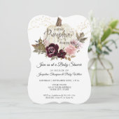 バーガンディフローラ水色カボチャ赤ちゃんシャワー 招待状 (スタンド正面)