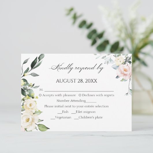 バーガンディフローラ秋のアーチウェディングRSVPカード 出欠カード (スタンド正面)