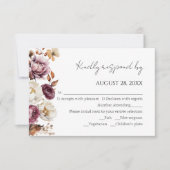 バーガンディフローラ秋のアーチウェディングRSVPカード 出欠カード (正面)