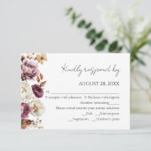 バーガンディフローラ秋のアーチウェディングRSVPカード 出欠カード (スタンド正面)