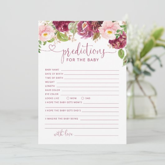 バーガンディフローラ秋のベビーカードの予測 招待状 (スタンド正面)