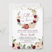 バーガンディフローラ秋インラブカボチャ赤ちゃんシャワー 招待状 (正面)