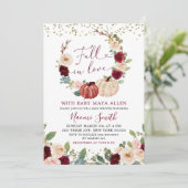 バーガンディフローラ秋インラブカボチャ赤ちゃんシャワー 招待状 (スタンド正面)