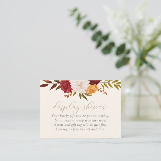 バーガンディフローラ秋ベビーシャワー表示シャワー エンクロージャーカード (スタンド正面)