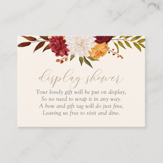 バーガンディフローラ秋ベビーシャワー表示シャワー エンクロージャーカード (正面)