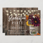 バーガンディフローラ素朴ジャールバーンウッド卒業 招待状 (正面/裏面)