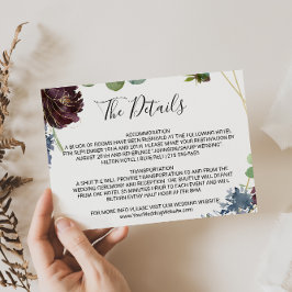 バーガンディフローラ結婚と緑の詳細挿入 招待状