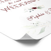 バーガンディフローラ結婚グリーン歓迎のサイン ポスター (角)