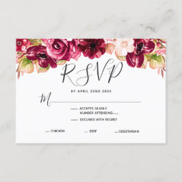 バーガンディフローラ結婚ドロップの食事の選択RSVP 出欠カード
