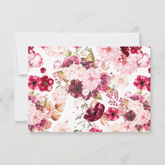 バーガンディフローラ結婚ドロップの食事の選択RSVP 出欠カード (裏面)