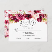 バーガンディフローラ結婚ドロップの食事の選択RSVP 出欠カード (正面/裏面)