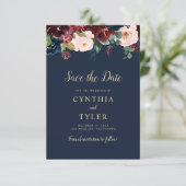 バーガンディフローラ結婚式は日付カードを保存 セーブザデート (スタンド正面)