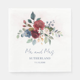 バーガンディフローラ緑のスクリプトウェディングレセプション スタンダードランチョンナプキン