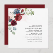 バーガンディフローラ緑の葉のブライダルシャワー 招待状 (正面/裏面)