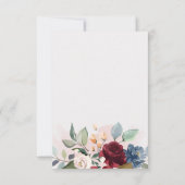 バーガンディフローラ緑の葉の赤面結婚 招待状 (裏面)