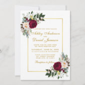 バーガンディフローラ緑の金ゴールドフレ結婚ーム 招待状 (正面)