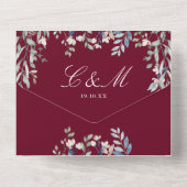 バーガンディフローラ緑QRコード結婚ズ オールインワン招待状 (裏面)